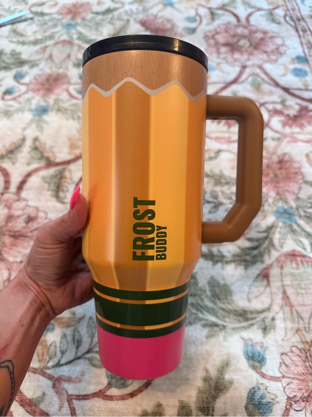 Frost Buddy Yellow Pencil-Style Insulated Travel Mug with Handle